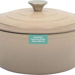 Gibson Home Addlestone 5 Qt Enameled Cast Iron Dutch Oven Pot with Lid – Round, Oven Safe to 500°F, Ideal for Bread Baking & Stews – Gradient Taupe