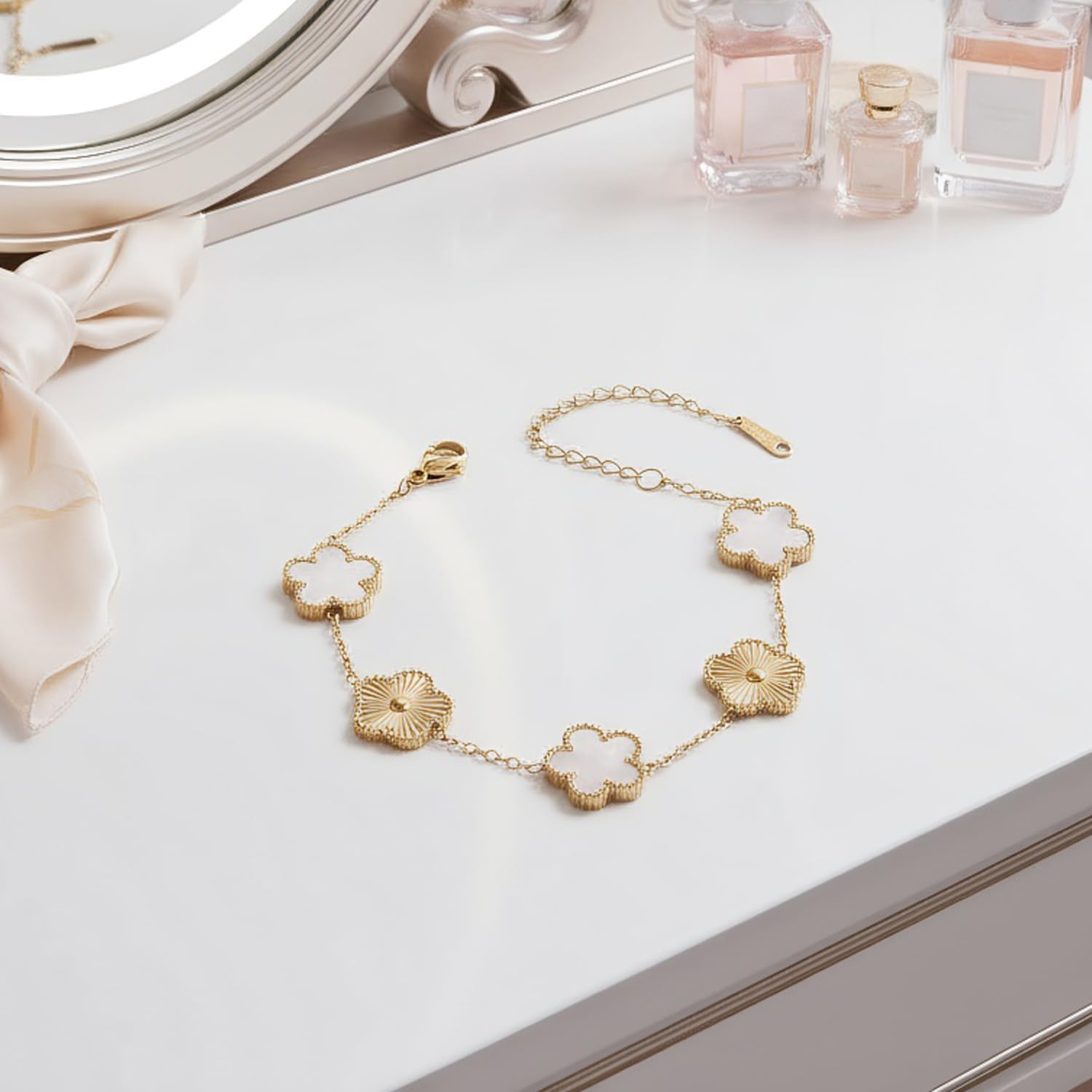 Gold Bracelets for Women Non Tarnish, 18K Gold Plated Dainty Lucky Clover Bracelet Stackable for Women Trendy Unique Jewelry Gifts, Birthday Christmas Gift for Wife Girlfriend Mom Friend Sister - Image 3