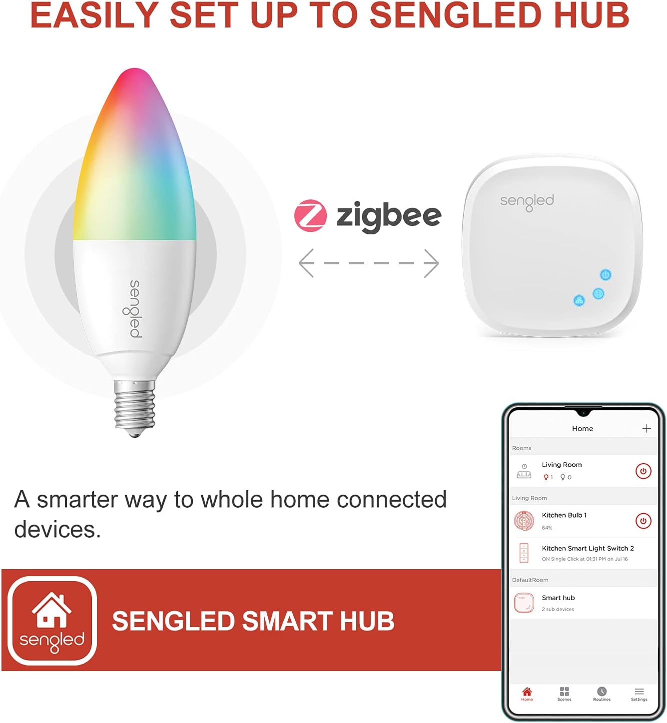 Sengled Zigbee Smart Candelabra Bulbs, Hub Required, Dimmable Multicolor E12 LED Candle Light Bulb Work with Alexa Echo(4th Gen), Echo Plus, Google/SmartThings, Voice/APP Control, 450 LM/40W Eqv. 4PK - Image 6