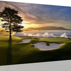 chenchenArt Pebble Beach Golf Course Wall Art Pictures Golf Course Poster Canvas Prints Golf Artwork Wall Decor for Living Room Bedroom Bathroom Home Decorations Framed Ready to Hang(24”H x 36”W)