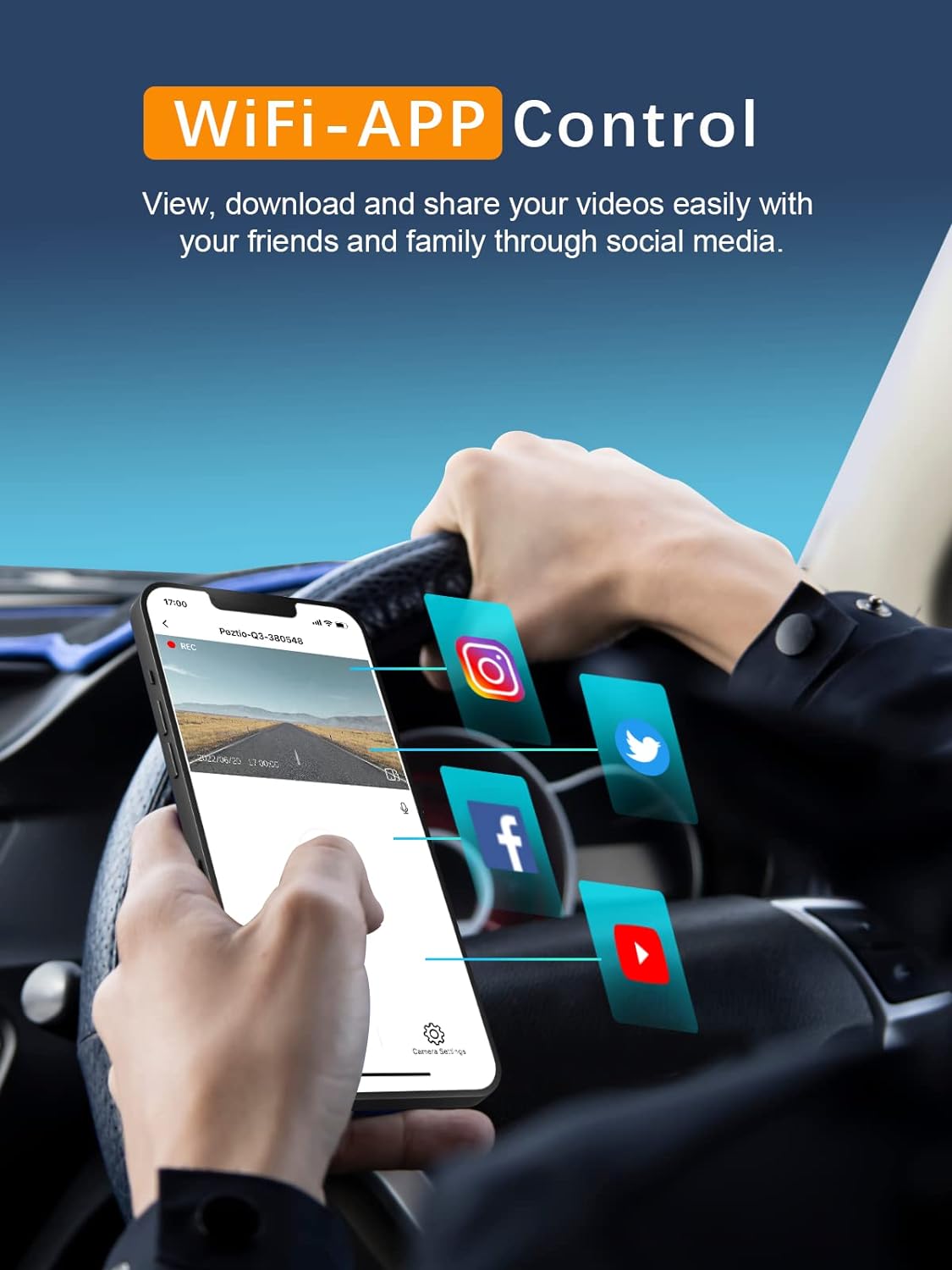 Dash Cam WiFi FHD 1080P Car Camera, Front Dash Camera for Cars, Mini Dashcams for Cars with Night Vision, 24 Hours Parking Mode, WDR, Loop Recording, G-Sensor, APP, Support 128GB Max - Image 3