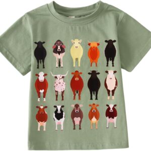 MODNTOGA Toddler Boy Cute Cow Graphic T-Shirt Kids Baby Funny Cow Print Farm Shirt Little Cowboy Short Sleeve Summer Tee Tops