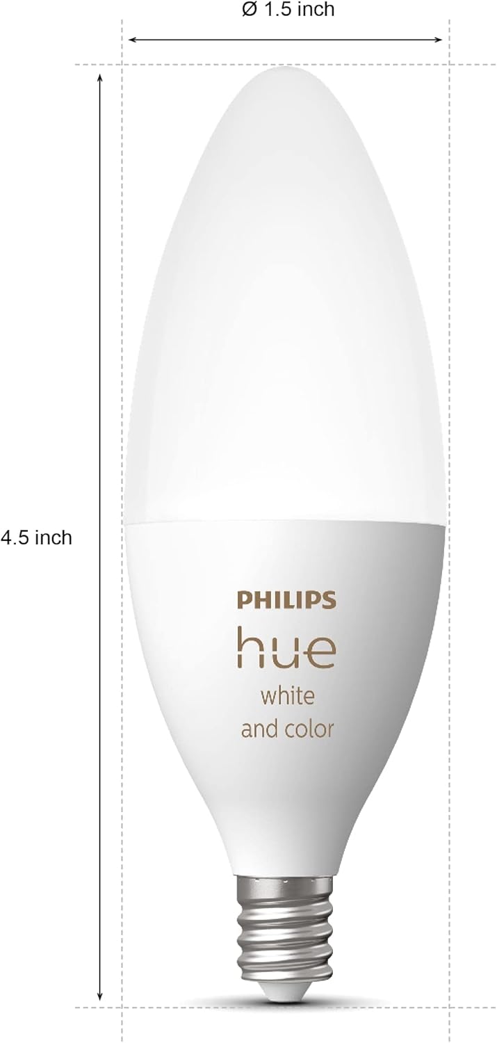 Philips Hue Smart 40W B39 Candle-Shaped LED Bulb - White and Color Ambiance Color-Changing Light - 1 Pack - 450LM - E12 - Control with Hue App - Works with Alexa, Google Assistant and Apple Homekit - Image 6
