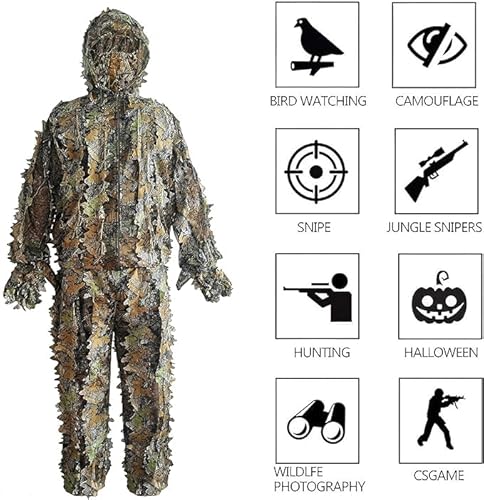 LYLPYHDP Ghillie Suit, Kids Adult 3D Leafy Camouflage Clothing, Camo Suit for Turkey Hunting, Hunting for Outdoor Game and Halloween - Image 4