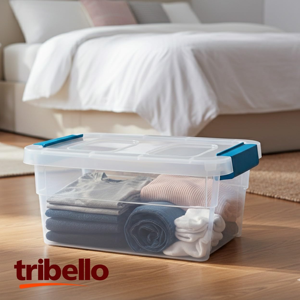 Tribello Clear Plastic Storage Bins with Lids Stackable Storage Bins (15 Quart) - Image 3