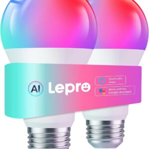 Lepro B2 AI Smart Light Bulbs – 1100LM WiFi & Bluetooth RGBWW Color Changing LED Bulb, Works with Alexa & Google Assistant, Personalized Al Lighting Designer, AI Voice Control, 2.4GHz Only, 2 Pack