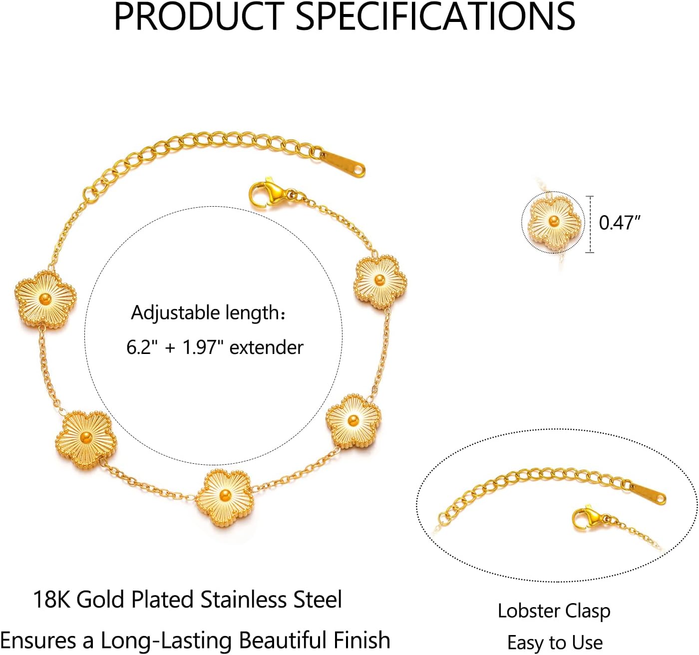 Gold Bracelets for Women Non Tarnish, 18K Gold Plated Dainty Lucky Clover Bracelet Stackable for Women Trendy Unique Jewelry Gifts, Birthday Christmas Gift for Wife Girlfriend Mom Friend Sister - Image 4