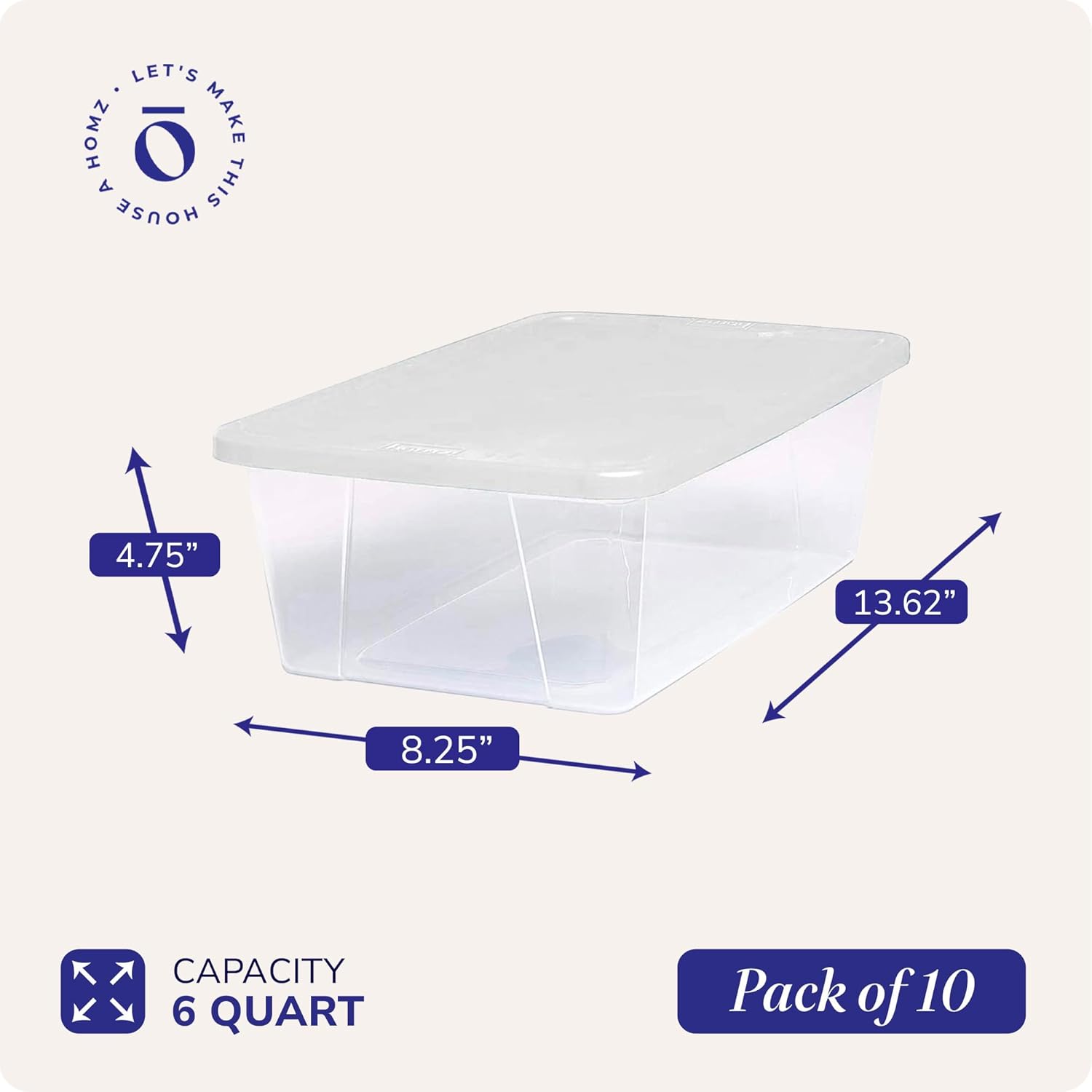 HOMZ 10-Pack Snaplock, Small Clear Plastic Storage Organizer Bins w/ Lids, 6 Quart, White - Stackable Container Boxes for Bedroom, Bathroom, Garage, and Office Organization - Image 4