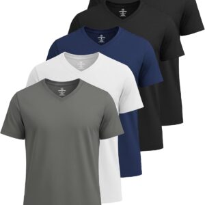 Real Essentials 5 Pack: Men’s V-Neck Dry-Fit Moisture Wicking Active Athletic Tech Performance T-Shirt
