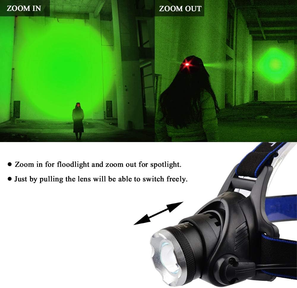 Green LED Headlamp Waterproof Head Torch Light with Zoomable and 3 Mode Best for Hunting, Outdoor Activities, Climbing, Astronomy - Image 4