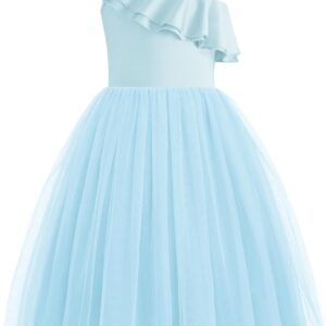 Arshiner Girls Dresses Ruffle Trim Off Shoulder Formal Wedding Party Fancy Summer Tulle Dress for 6-14 Years