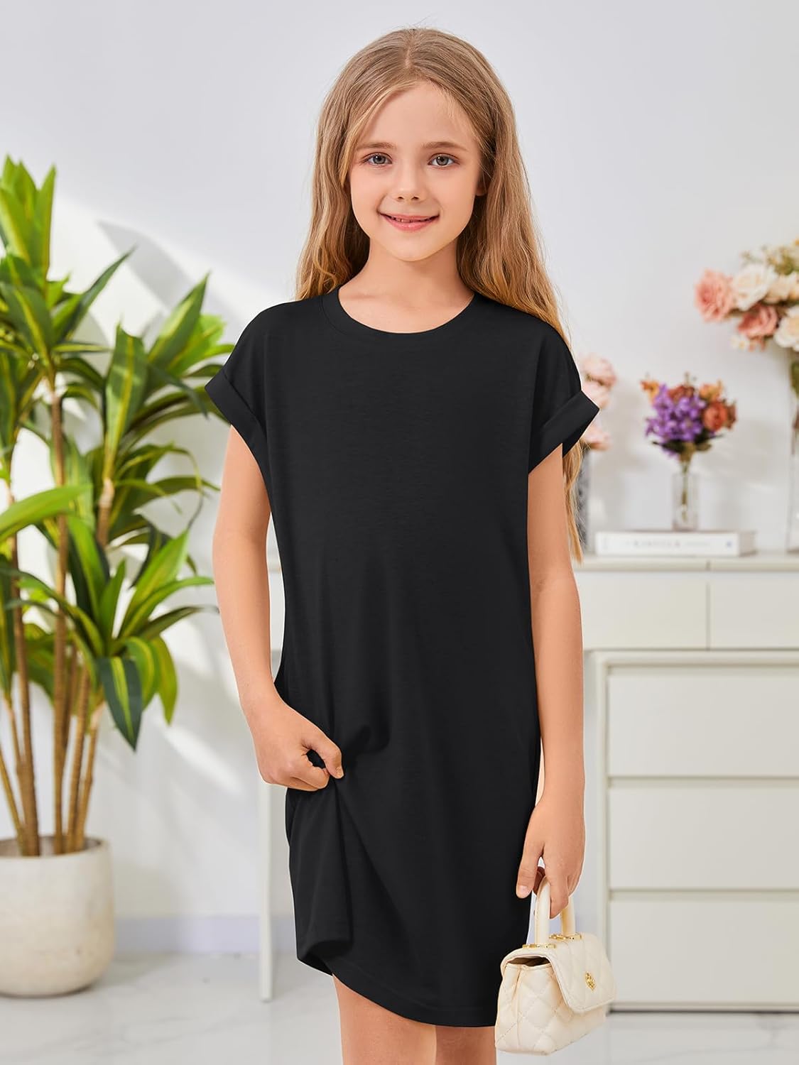 ZDC Girls Cap Sleeve Dresses Kids Spring Summer Casual Basic Crewneck Dress with Pockets 5-14 Years - Image 5