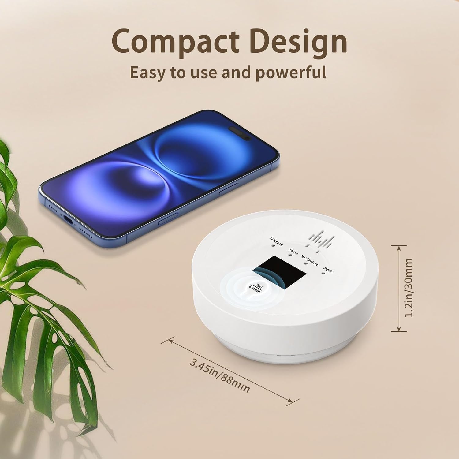 CarCarbon Monoxide Detectors 90dB Alarm, CO Detector Battery Powered(Not Include), 10-Year Lifespan Carbon Monoxide Alarm with LCD Display for Travel, Home, Kitchen, JA-997, 4 Packs - Image 7