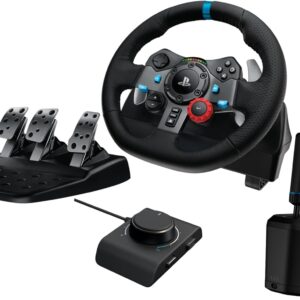 Logitech G29 Driving Force Racing Wheel and Floor Pedals, Real Force Feedback, Stainless Steel Paddle Shifters, Leather Steering Wheel Cover for PS5, PS4, PC, Mac – Black