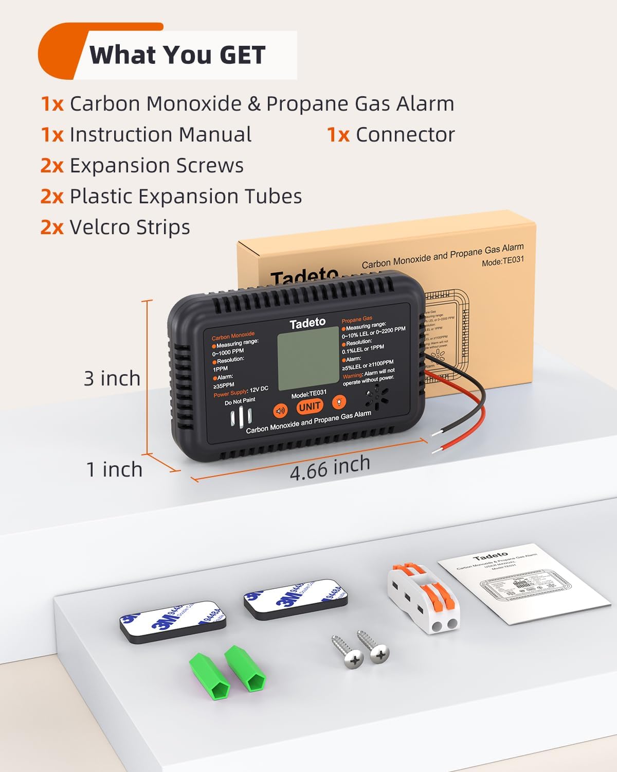 Tadeto RV Carbon Monoxide and Propane Gas Alarm, 12V DC Hardwired CO/LPG Gas Leak Alarm with Light and Audible Indicator, RV Propane Detector with Reset/Backlight for RV/Trailer/Camper - Image 7