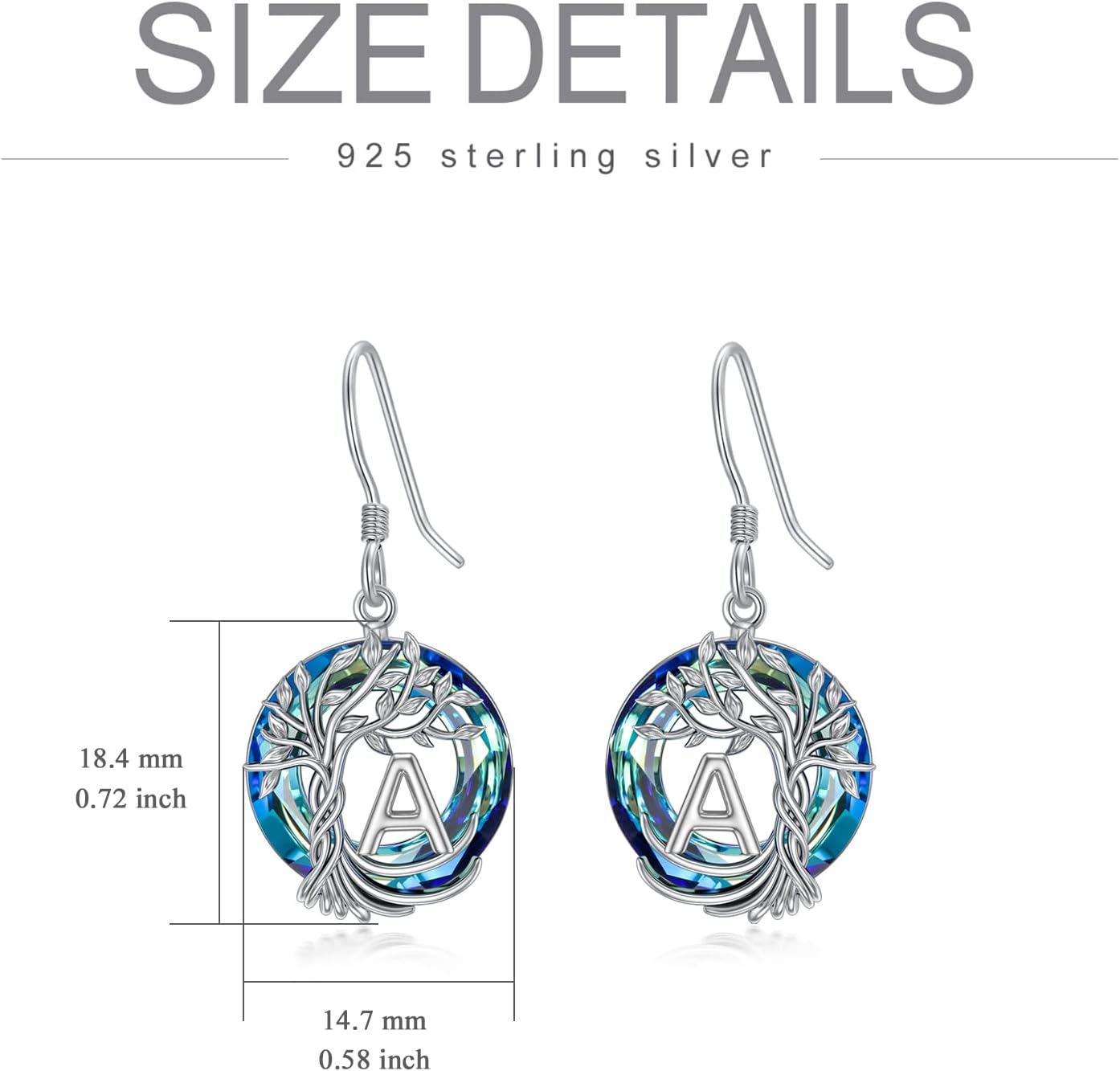 TOUPOP Tree of Life Initial Earrings 925 Sterling Silver A-Z Letter Drop Dangle Earrings Blue Circle Crystal Jewelry Birthday Christmas Gifts for Women Her Girlfriend Mom - Image 3