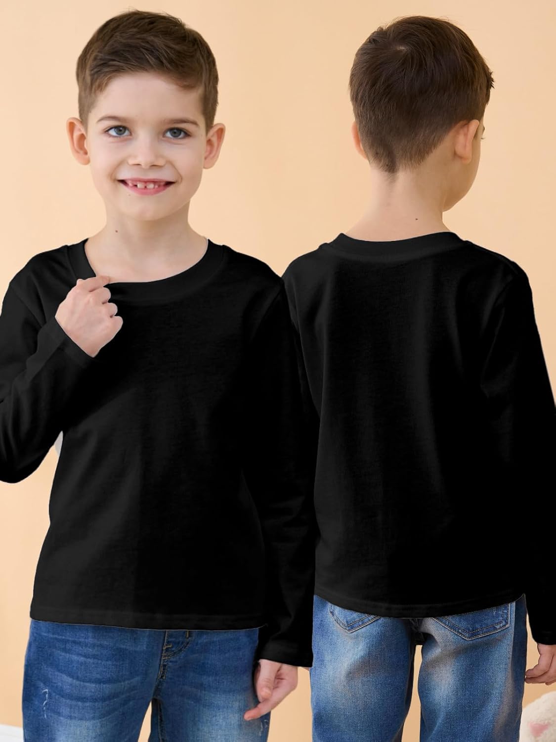 Toddler Boys Long Sleeve Shirt Cotton Crewneck Tees Kids Winter T Shirts Baby Solid Color Tops, 2T-5T - Image 3
