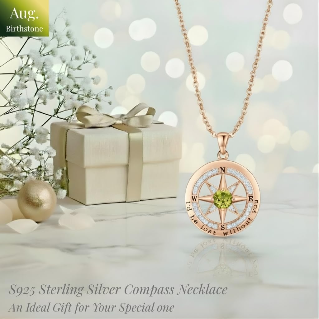 Compass Necklace for Women Wife Girlfriend Mom Daughter Gifts S925 Sterling Silver Jewelry For Anniversary Rose Gold Gifts For Birthday Christmas Mothers Valentines Day 12 Birthstones - Image 3