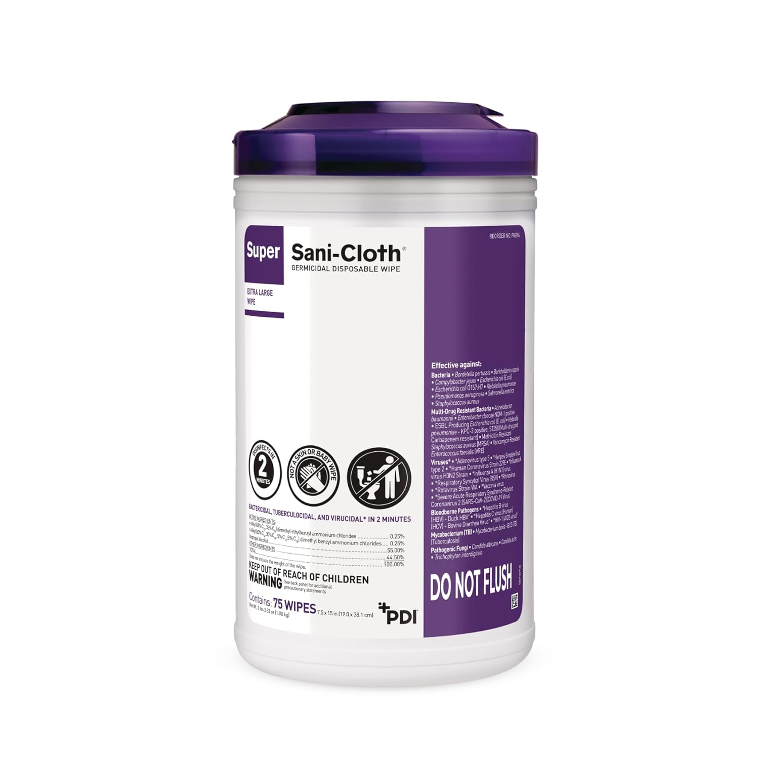 Super Sani-Cloth X-Large Disinfectant Wipes, 6-Pack (450 Count), 75 XL 7.5" x 15" Wipes, Hospital-Grade Surface Cleaning and Disinfecting - Image 2