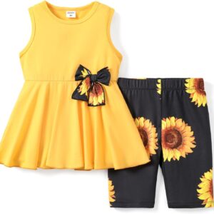 PATPAT Girls Summer 2 Piece Outfits 4-12Y Butterfly Bow Sleeveless Tunic Tops and Floral Print Shorts Cute Clothes