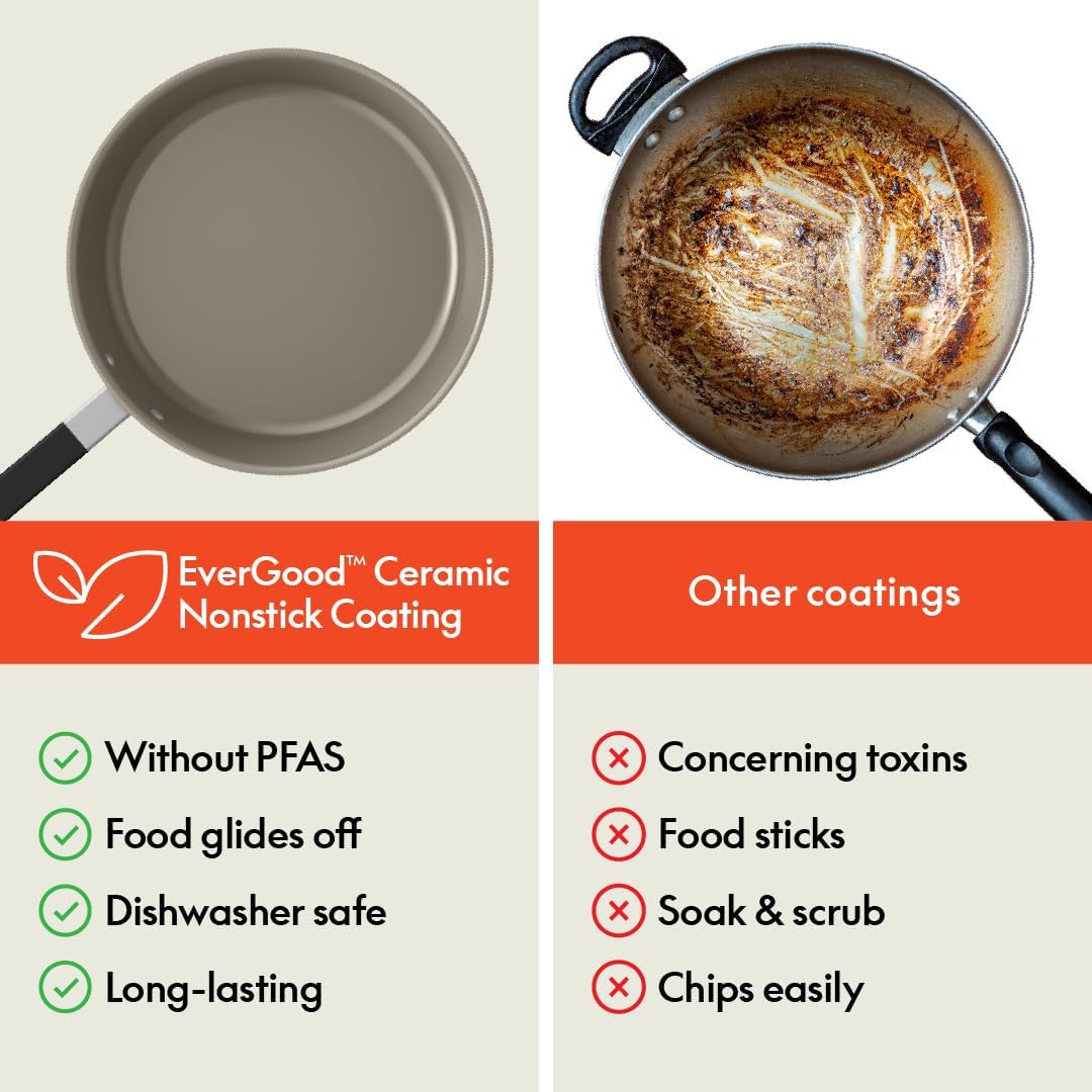 bella 9 Piece Ceramic Nonstick Cookware Set, Fits-anywhere™ Kitchenware w EverGood™ Coating, Dishwasher & Oven Safe, All Stovetops Compatible, Stackable Design, Cool Touch Handles, Plum - Image 4