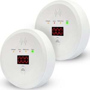 Carbon Monoxide Detectors 2 Pack, Replaceable Battery CO Alarm Detector with Digital LCD Display, CO Alarm for Home,Depot （AA Battery not Included）