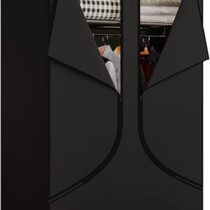 SORCEDAS Portable Wardrobe Closet Storage Organizer Metal Hanging Rack Non-Woven Fabric 34 Inch Black