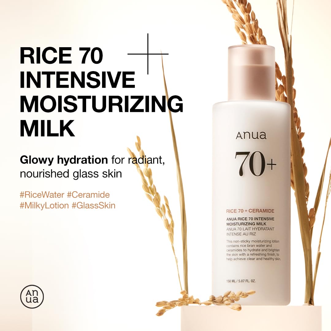 ANUA Rice 70 Intensive Moisturizing Milk, Hydrating Face Lotion, Niacinamide, Ceramides, All Skin Types, Sensitive, Skin Moisture Barrier, Lightweight Nourishing, Korean Skincare, 5.07 fl.oz. - Image 2