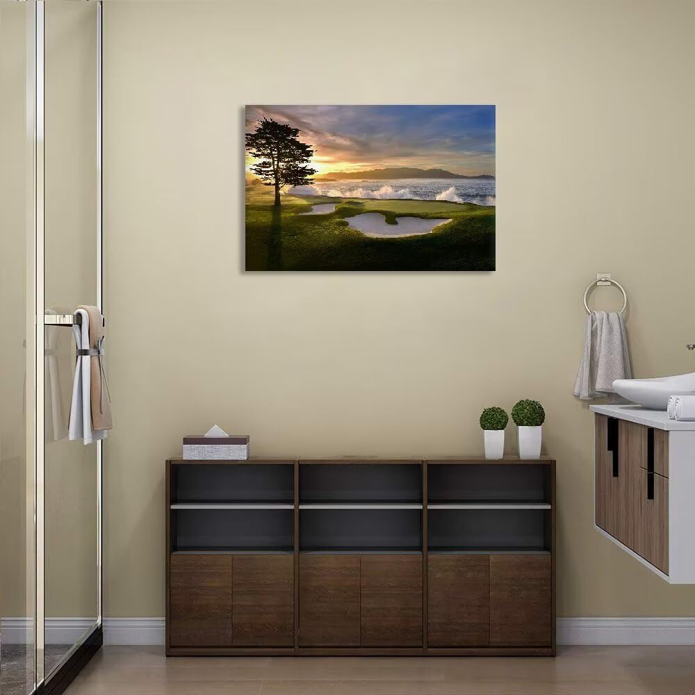 chenchenArt Pebble Beach Golf Course Wall Art Pictures Golf Course Poster Canvas Prints Golf Artwork Wall Decor for Living Room Bedroom Bathroom Home Decorations Framed Ready to Hang(24''H x 36''W) - Image 2