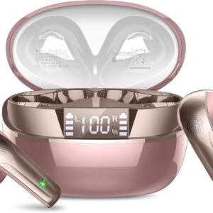 Wireless Earbuds, Bluetooth 5.4 Headphones in Ear, Mini Bluetooth Earbuds HiFi Stereo Deep Bass with 4 ENC Noise Cancelling Mic, Wireless Ear Buds 47H Long Playtime LED IP7 Waterproof USB-C(Rose Gold)