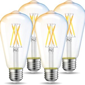 LVWIT WiFi Dimmable Vintage LED ST21 Edison Smart Bulb, 60 Watt Equivalent, E26 Base, 2700K – 6500K, Compatible with Alexa, Google Assistant, No Hub Required,4 Pack