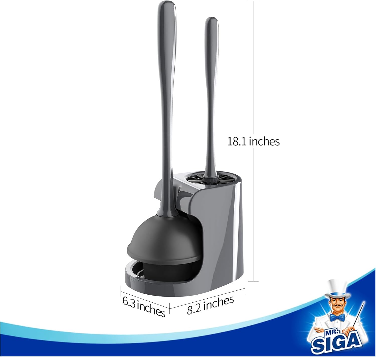 MR.SIGA Toilet Plunger and Bowl Brush Combo for Bathroom Cleaning, Gray, 1 Set - Image 9