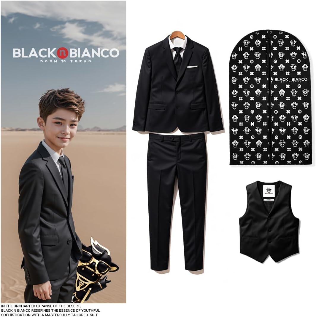 Black n Bianco Signature Boys' Slim Fit Suit Complete Outfit - Image 2