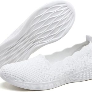 poemlady Women’s Slip on Loafer Shoes – Mesh Casual Ballet Flat Nurse Walking Sneakers Knit Round Toe Casual Memory Foam Shoes