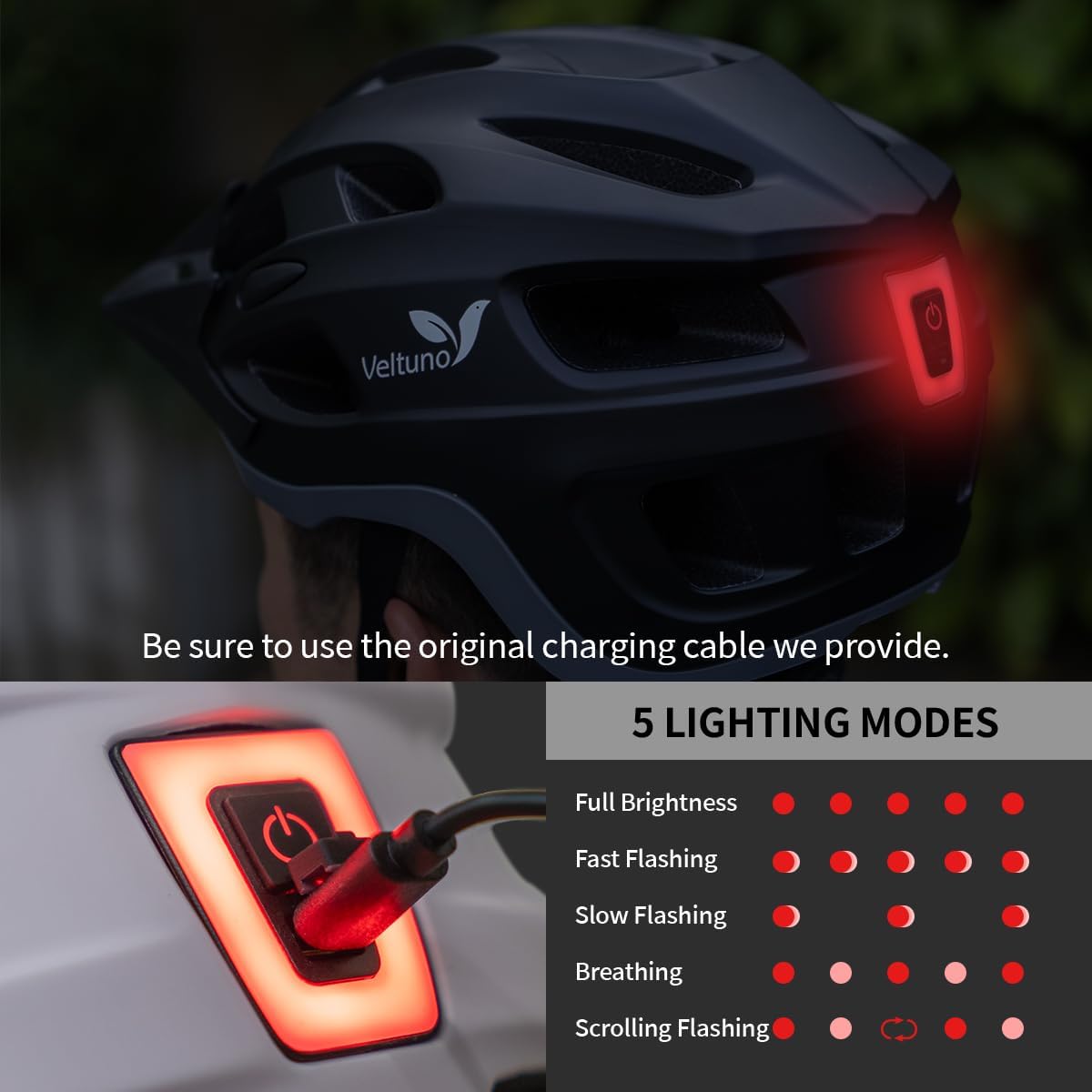 Bike Helmet for Adults, Lightweight Mountain Bicycle Helmet with USB Rechargeable LED Rear Light, Removable Sun Visor for Women, Men, Suitable for Cycling and Commuting - Image 5