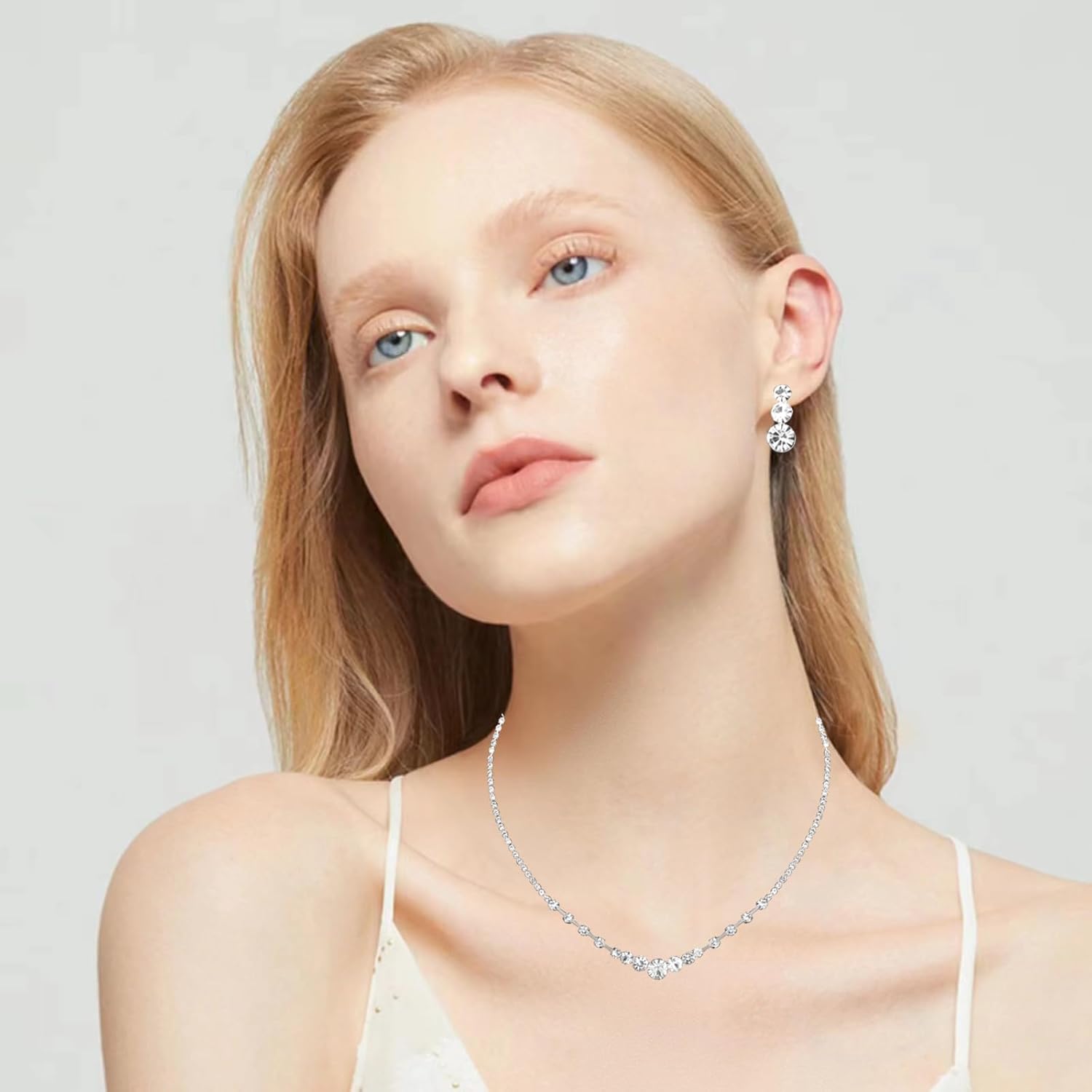 Silver Plated Elegant Necklace Earrings Bride Bridesmaid Jewelry Sets for Wedding Prom Crystal Jewelry Set for Women Costume Accessories - Image 2