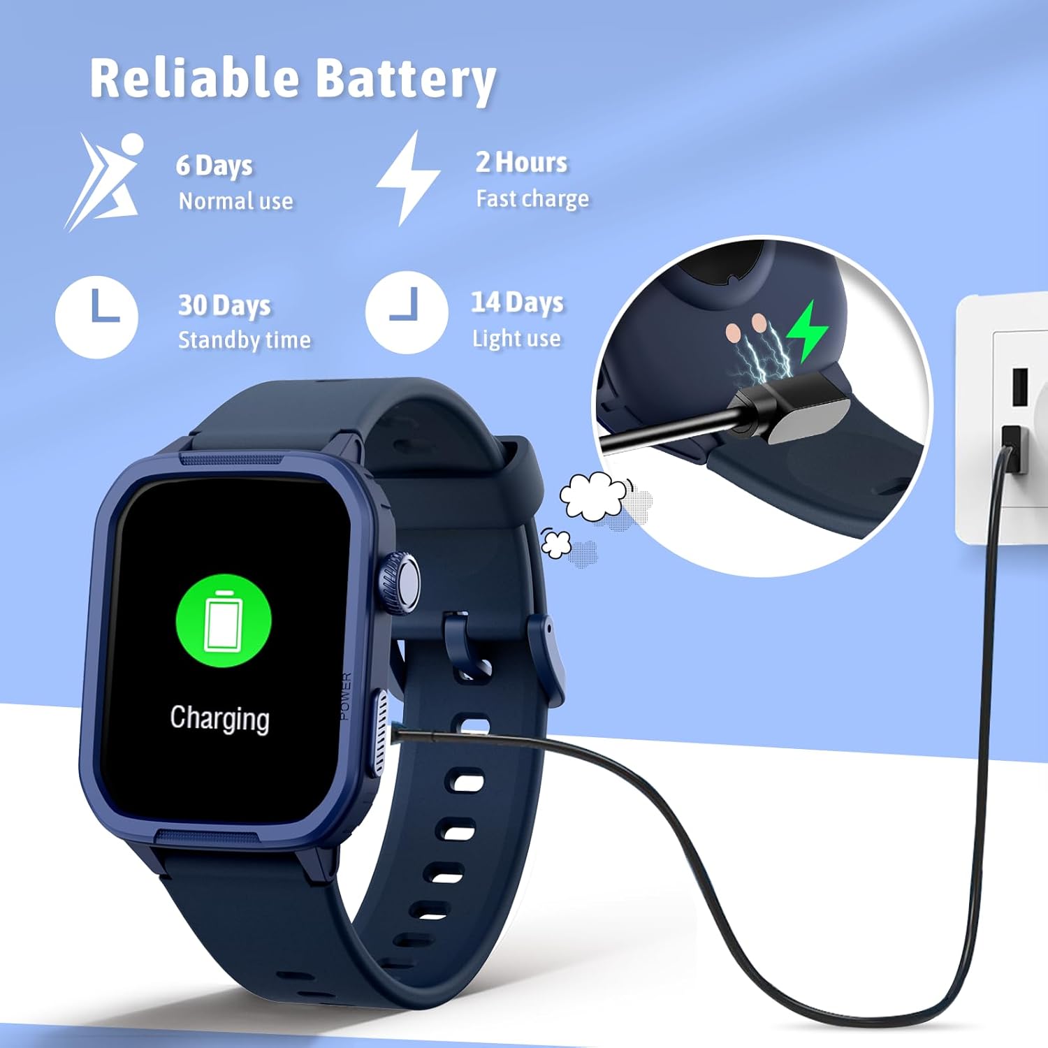 Smart Watch for Kids, Kids Fitness Tracker Smartwatch for Boys Girls Teens Gifts, Sleep Monitor Step Counter Pedometer Stopwatch Alarm Clock DIY Watch Face Touch Screen - Image 6