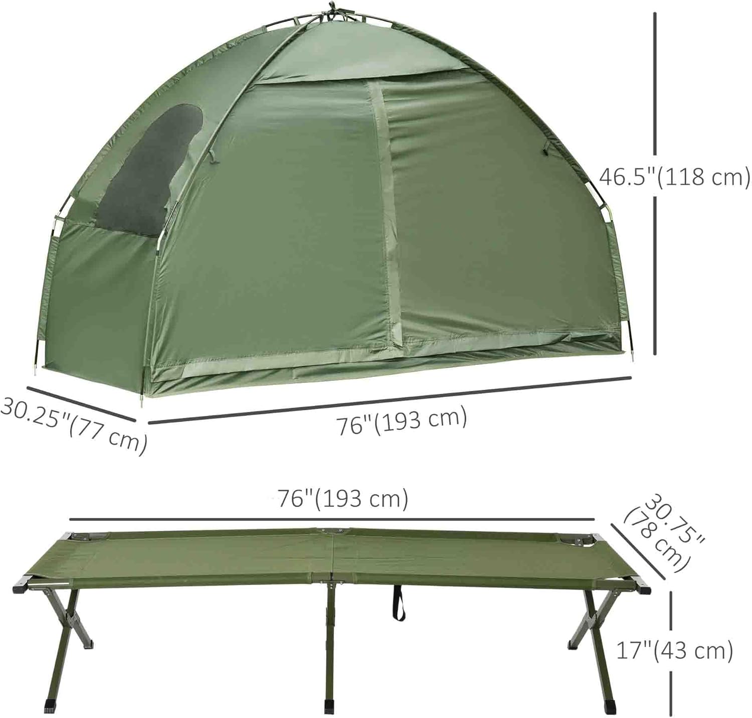 Outsunny Camping Tent Cot, Single Person Folding Cot Combo, Off-Ground Tent, Covered Outdoor Bed with Carry Bag for Hiking, Camping - Image 7