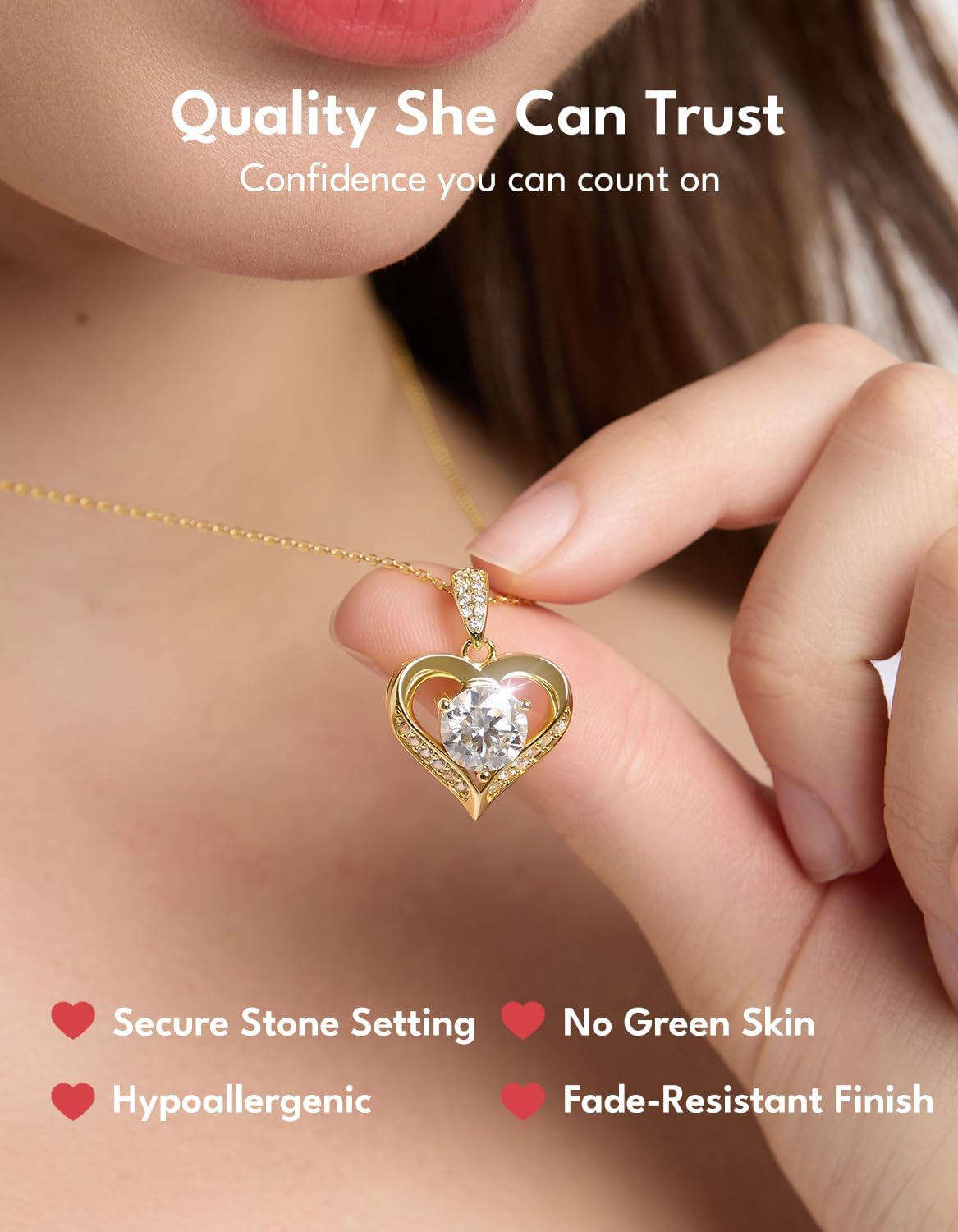 KRKC Moissanite Heart Necklace for Women, 1-3 Carat Lab Created Diamond Pendant, 14K/White Golden Plated S925 Sterling Silver Chains, Valentines Day Christmas Birthday Gifts for Her Wife Anniversary - Image 4