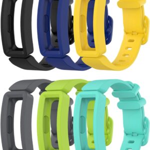6-Pack Bands Compatible with Fitbit Ace 2 Replacement Strap for Kids (Black, Night Sky, Neon Yellow, Gray, Green, Teal)