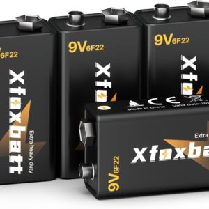 9V Batteries Carbon 6F22 9 Volt Battery for Smoke/CO Detectors Leakproof & Long-Lasting, 4 Count Pack Square Fire Alarm Batteries for Wireless Microphones, Guitar Pedals/Tuners, Two-Way Radios