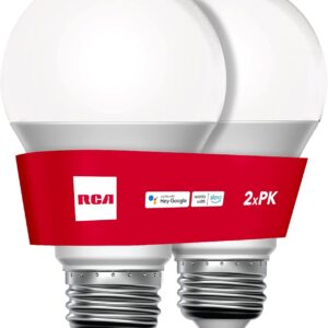 RCA Smart Light Bulbs, WiFi LED Light Bulb, Dimmable LED Lights, Dimmable 800 Lumens 10W (60W EQ A19), Compatible with Alexa and Google, Control from Anywhere with Smartphone, 2700K Soft White, 2-PK