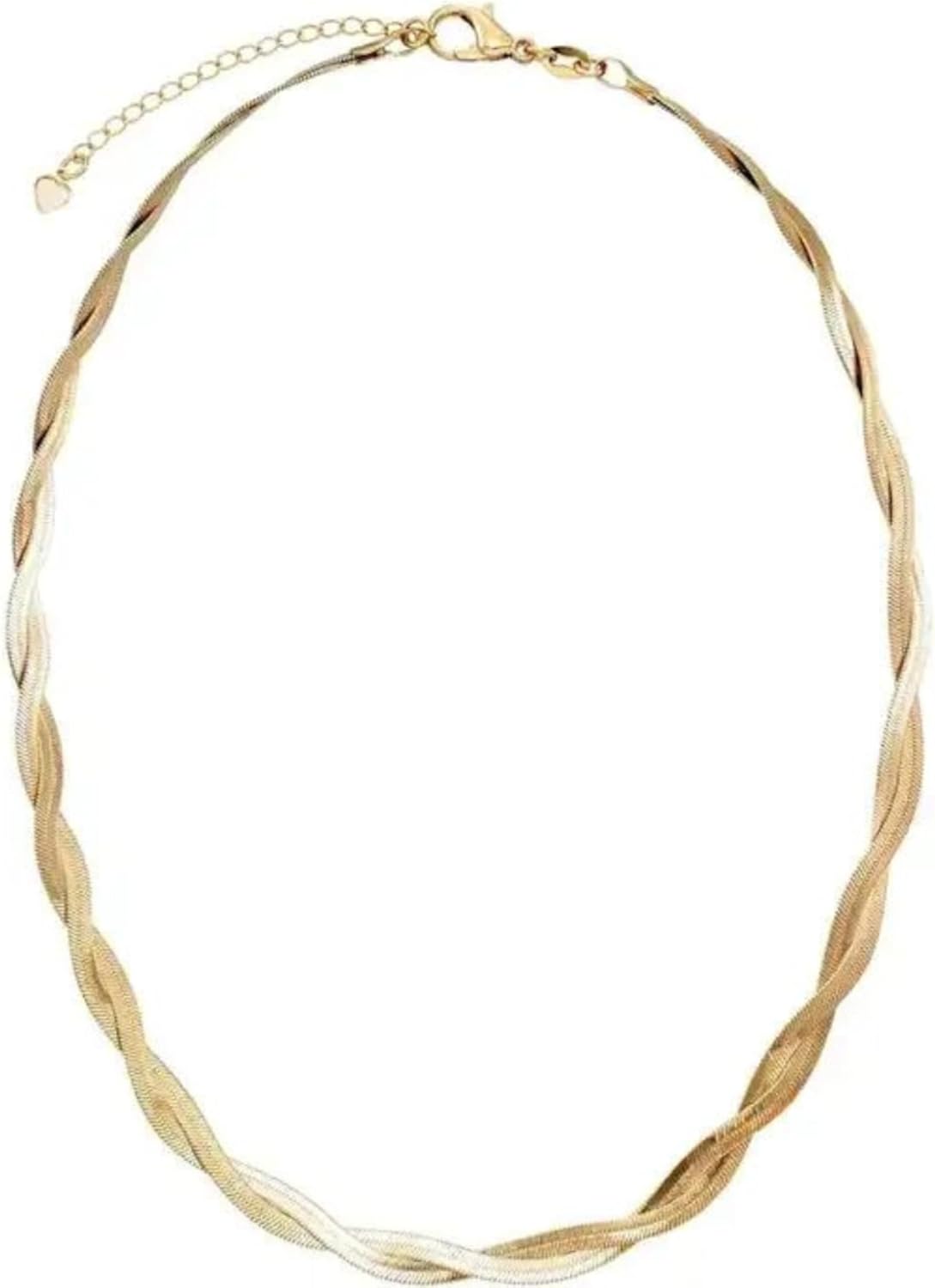 18K Gold-Plated Twisted Snake Herringbone Chain Necklace for Women - 18", Double Chain, Stainless Steel, Non-Tarnish, Hypoallergenic, Dainty Everyday Jewelry - Image 7