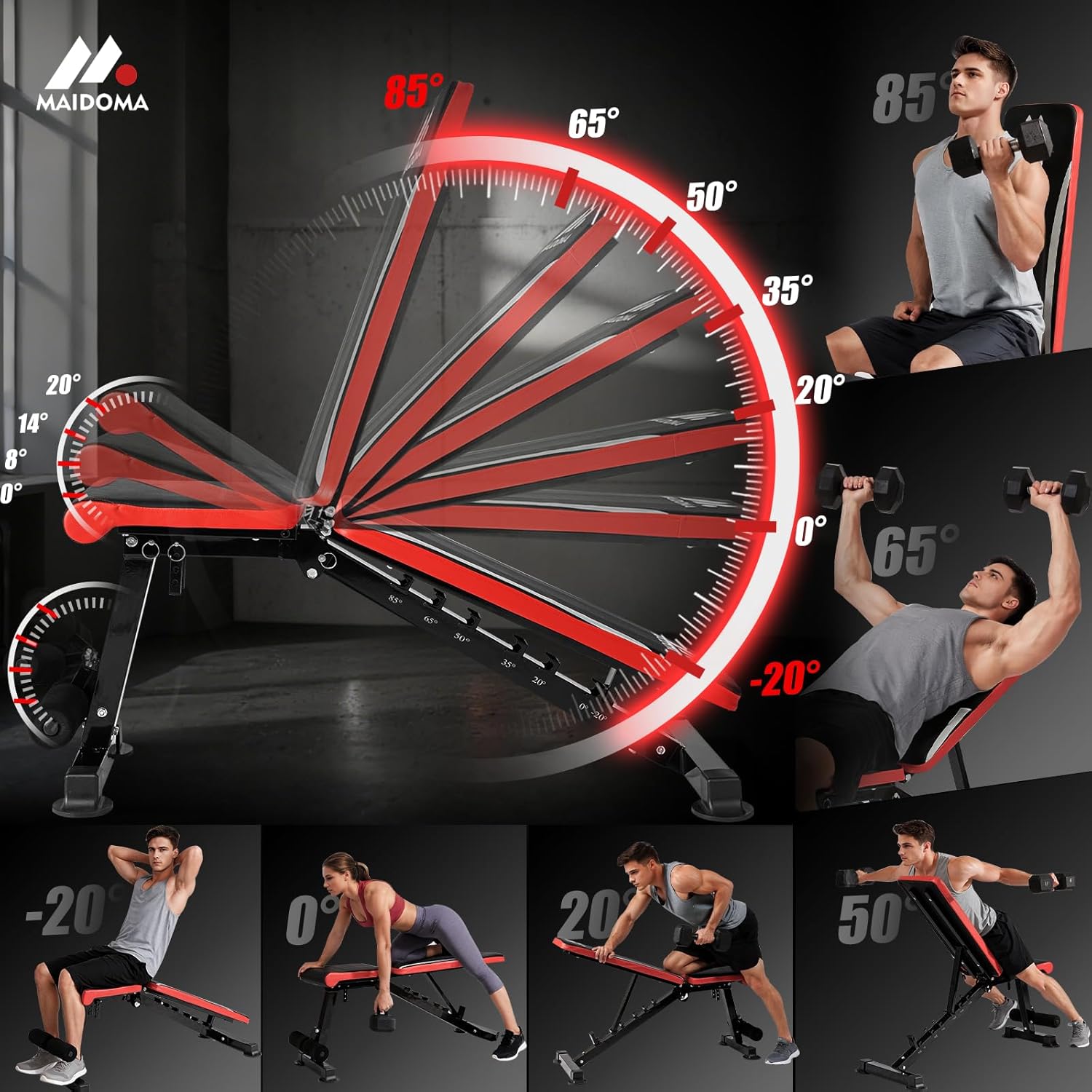 900LBS Weight Bench for Home Gym, Foldable Workout Bench Press for Full Body Strength Training, Adjustable Backrests Incline/Flat/Decline Sit up Bench - Image 2