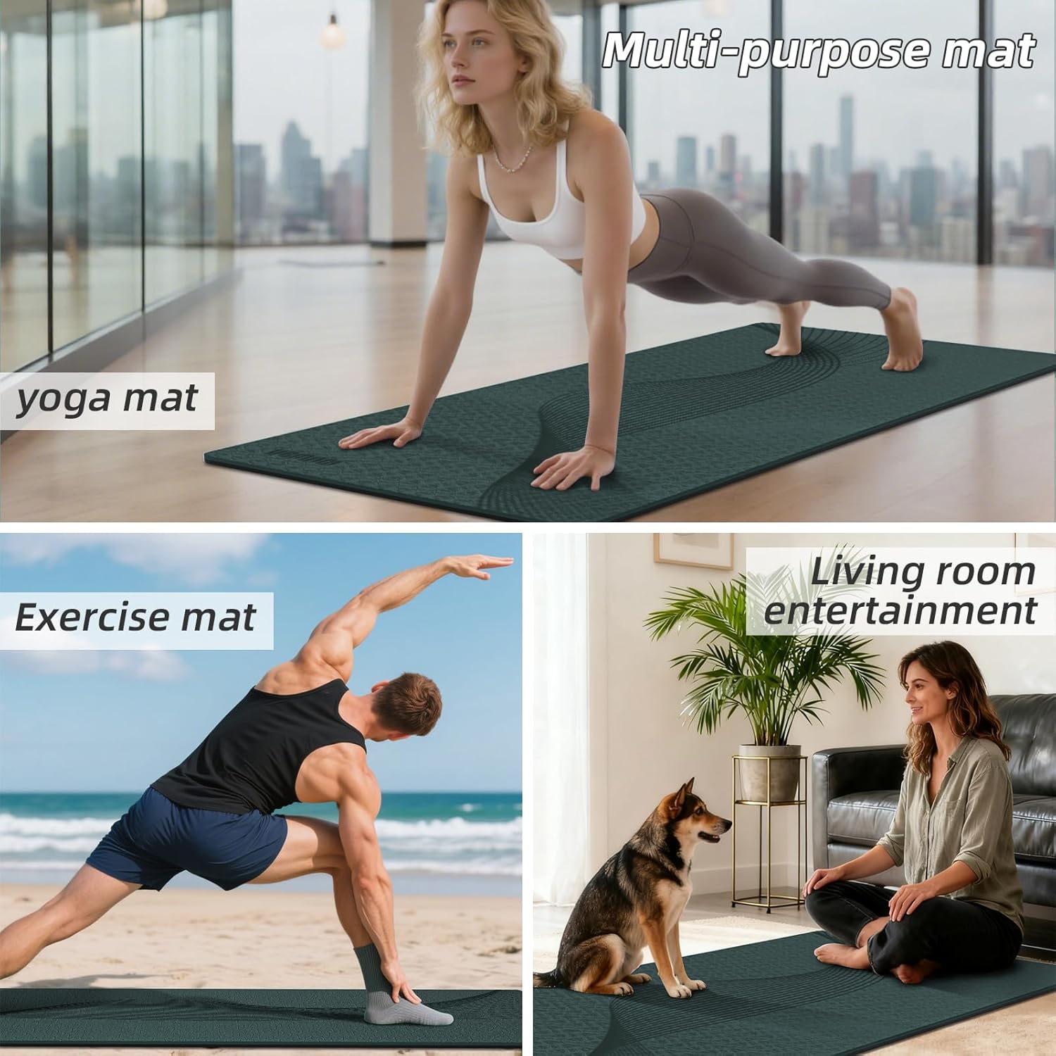 Large Yoga Mat 76"x 40"x10mm (2/5 inch) – Extra Thick & Wide, TPE Fitness Mat, Printed Non-Slip Exercise Mat with Carrying Strap for Men & Women, Pilates, Stretching, Fitness & Workout - Image 5