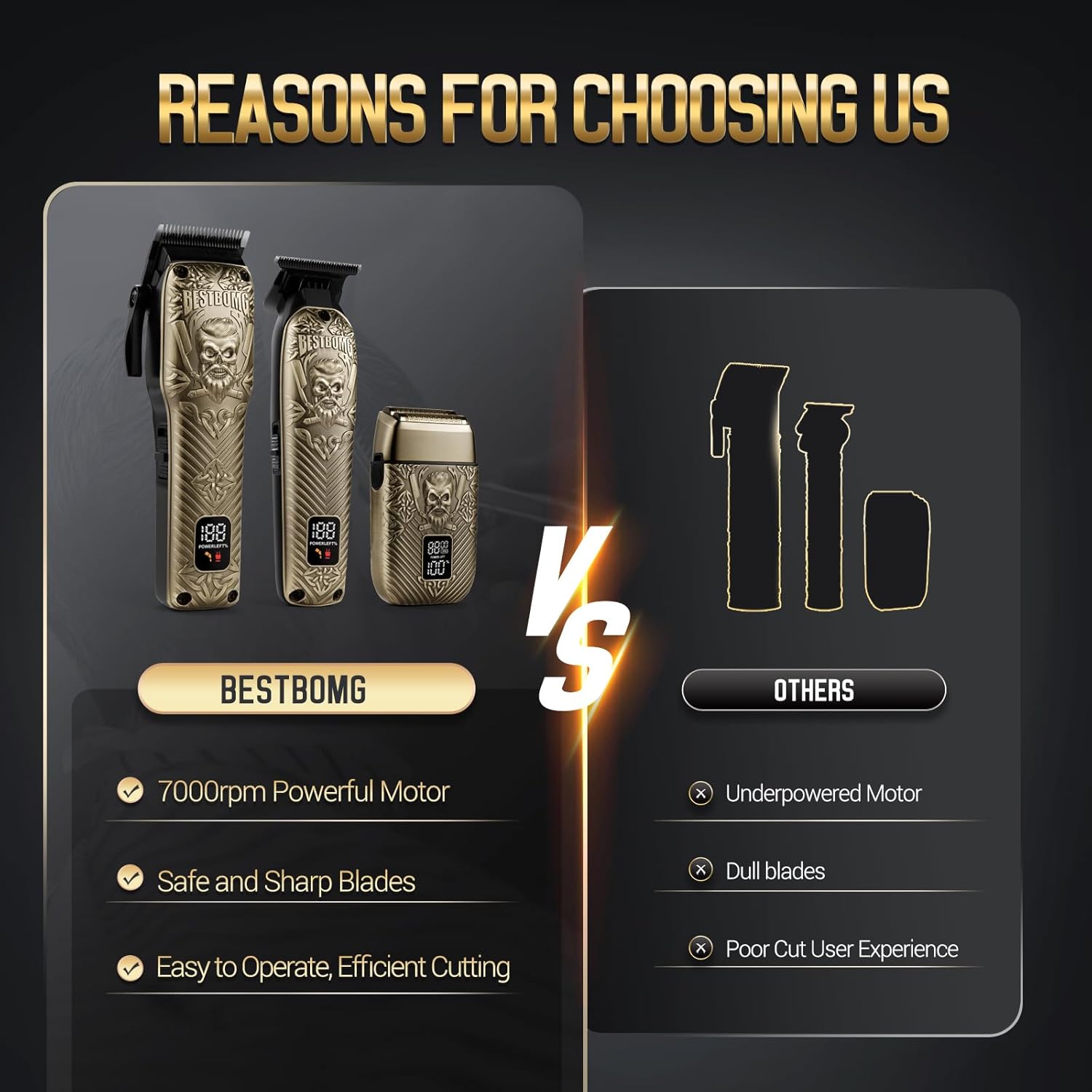 BESTBOMG® Hair Clippers for Men, Professional Hair Clippers, Beard Trimmer& Rechargeable Shaver Set, Metal T-Blade, LED Display, Barber Hair Cutting Kit for Men Grooming & Gifts, BS-807E (Bronze) - Image 6