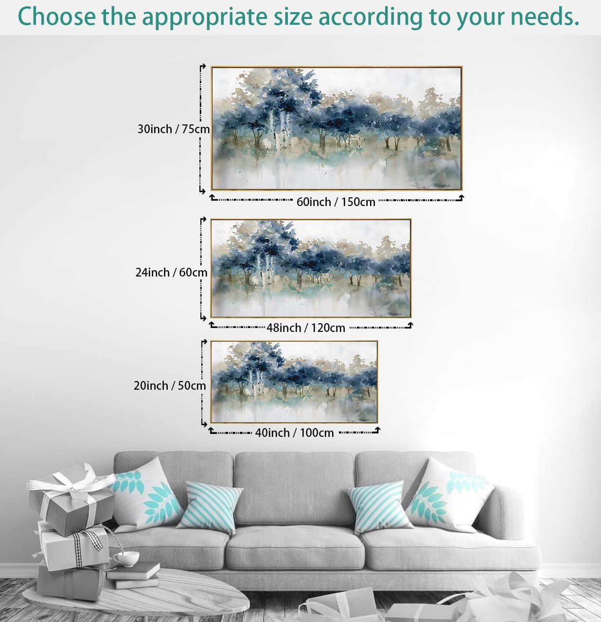 Wall Art Landscape Modern Wall Decor Canvas Painting Blue Ink Wall Art Large Artwork for Living Room Bedroom Office Home Decor 30"x60" with Framed - Image 2