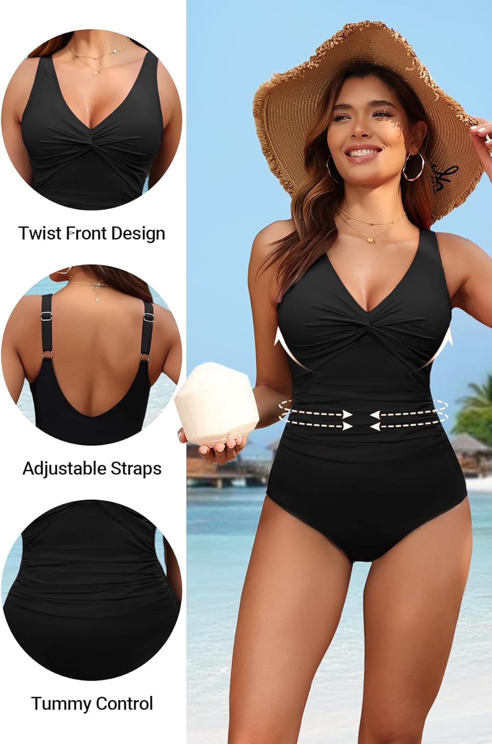 Holipick Women Tummy Control One Piece Swimsuit - Push Up Bathing Suit Full Coverage Slimming Swimwear - Image 5