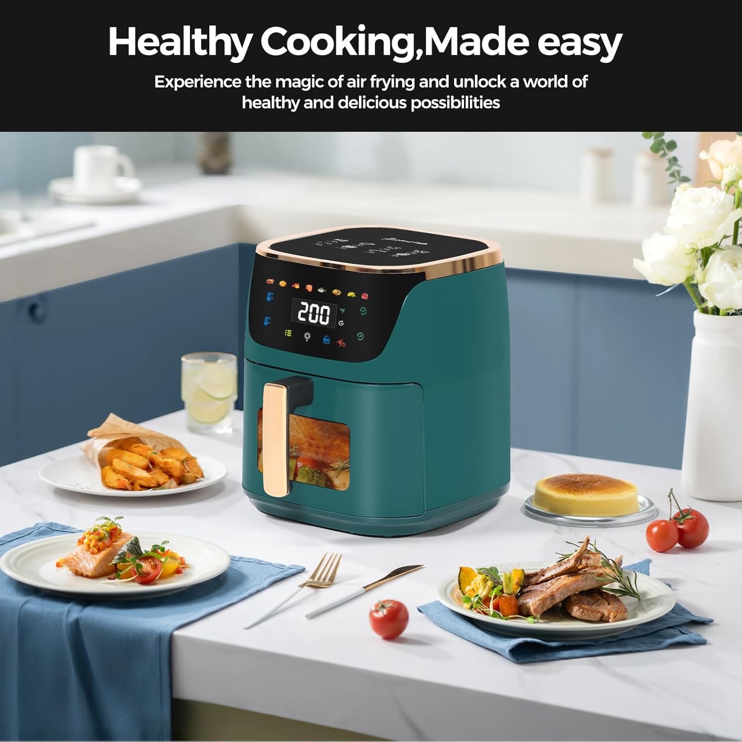 Panana 8QT Large Air Fryer Compact, 8 Preset Menus Airfryer, One-Touch Digital Control Presets, Touchscreen Display, Dishwasher Safe, Nonstick, Fit for Family (Green) - Image 7