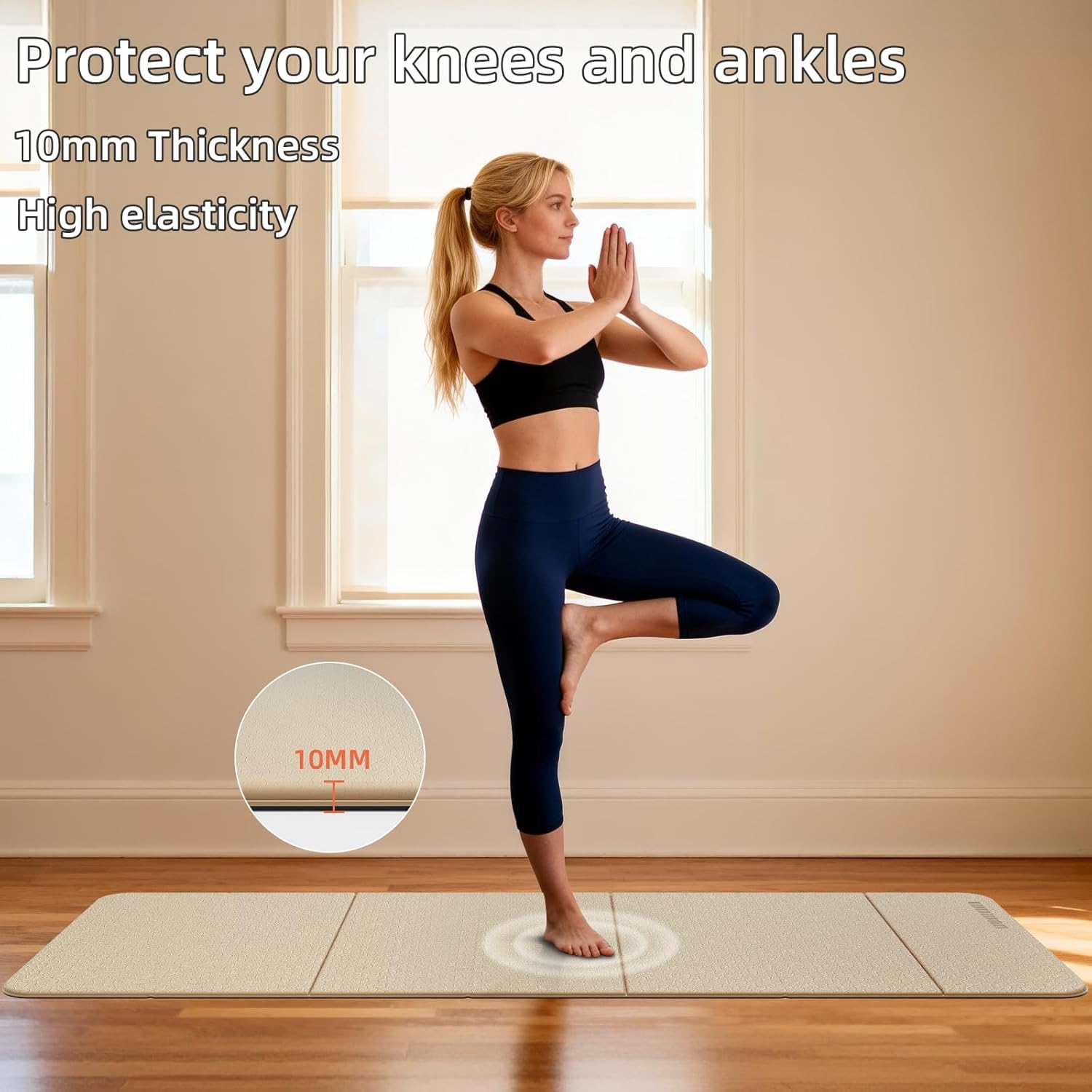 Foldable Yoga Mat Thick 10mm-WUWAN Extra Large Exercise Mat, TPE Material, Non-Slip Fitness Folding Mat Easy to Carry, Suitable for Home Workout Travel Pilates (75" x40",2/5") (Blue) - Image 6